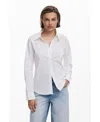 Desigual Embroidered Long Sleeve Stretch Cotton Button-up Shirt In White