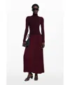 Desigual Long Sleeve Pleat Turtleneck Maxi Dress In Burgundy