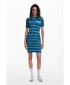 Desigual Variegated Stripe Short Sleeve Sweater Dress In Blue