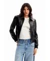 Desigual Faux Leather Moto Jacket In Black