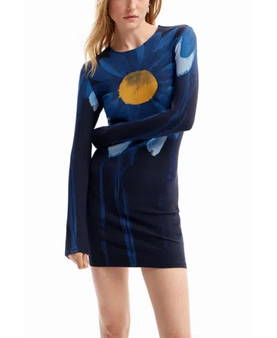 Desigual Women's Ribbed Daisy Mini Dress In Blue