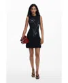 Desigual Floral Print Sleeveless Bubble Hem Minidress In Black