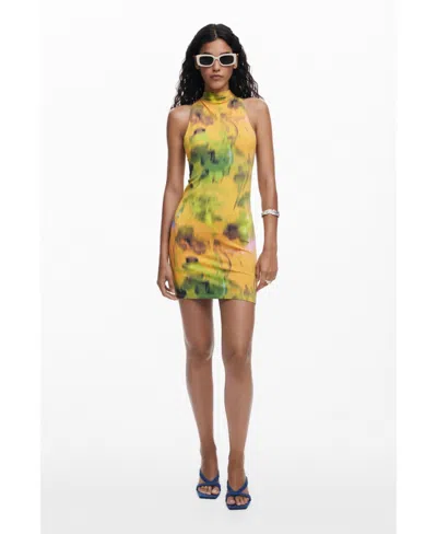 Desigual Printed Sleeveless Body-con Minidress In Yellow