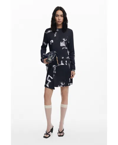 Desigual Women's Short Newspaper Dress In Black