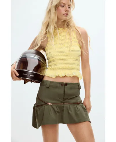 Desigual Women's Short Skirt With Zippers In Green