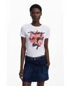 Desigual Stretch Cotton Graphic T-shirt In White
