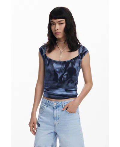 Desigual Women's Short-sleeve Gradient T-shirt In Blue