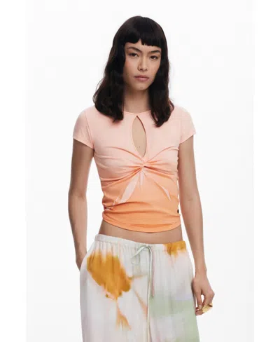 Desigual Women's Short-sleeve T-shirt With Opening In Orange