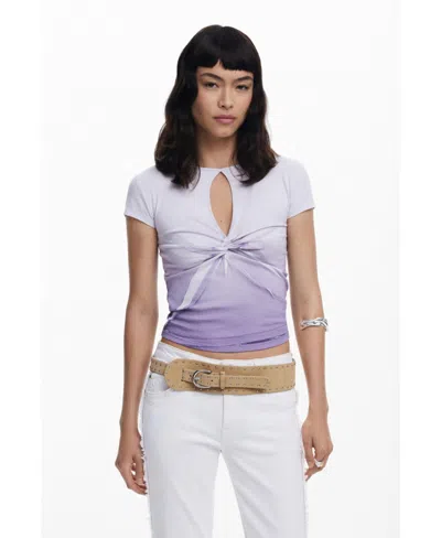 Desigual Women's Short-sleeve T-shirt With Opening In Purple