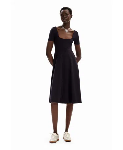 Desigual Women's Short-sleeved Solid-coloured Midi Dress In Black