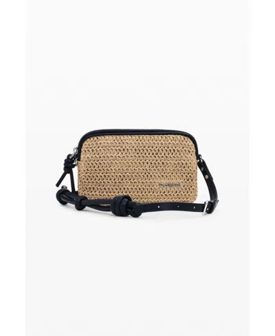 Desigual Women's Small Raffia Logo Wallet In Dark Beige