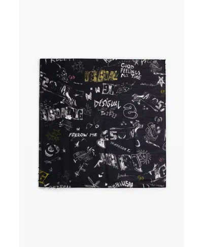 Desigual Women's Square Lettering Scarf In Black