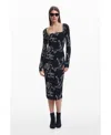 Desigual Love Print Long Sleeve Body-con Midi Dress In Black