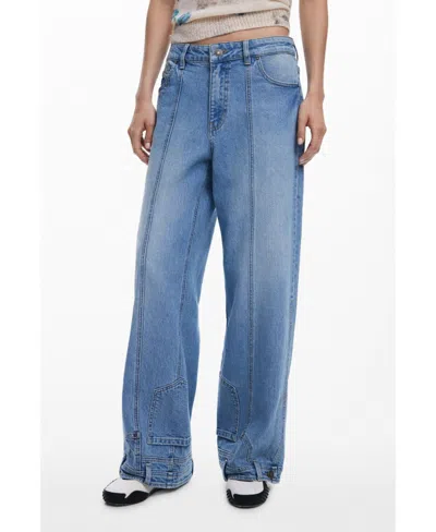 Desigual Women's Straight Jeans With Inverted Effect In Blue