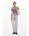 Desigual Knitted T-shirt With Stripes And Checks. In Blue