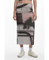 Desigual Abstract Print Mesh Midi Skirt In Multi