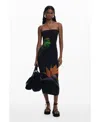 Desigual Beaded Mixed Media Maxi Cover-up Sundress In Black