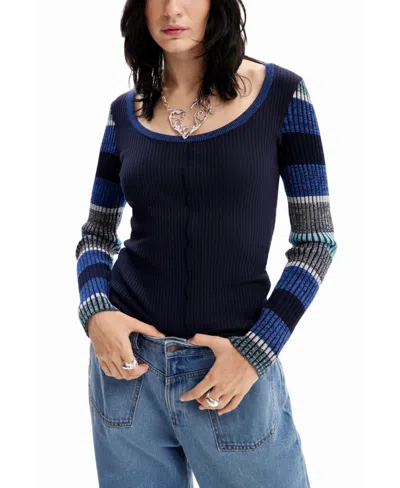 Desigual Women's Striped Long-sleeve T-shirt In Blue