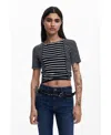 Desigual Stripe Cotton Rib Knit T-shirt In Black
