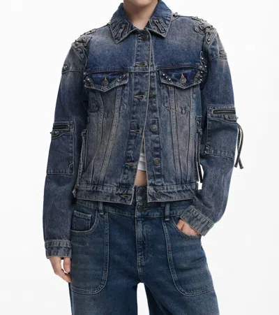 Desigual Women's Studded Denim Jacket In Blue