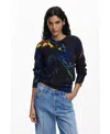 Desigual Paint Swirl Print Sweater In Black