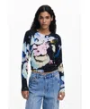 Desigual Abstract Print Crewneck Sweater In Blue