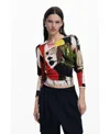 Desigual Abstract Print Cotton Blend Sweater In Multi