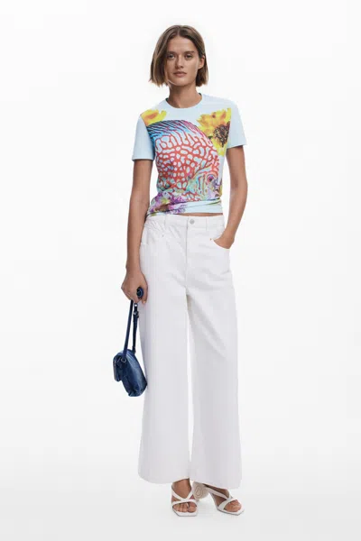 Desigual Women's T-shirt Designed By Mr. Christian Lacroix In Light Blue