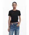 Desigual Embroidered Stretch Cotton T-shirt In Black