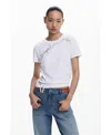 Desigual Embroidered Stretch Cotton T-shirt In White