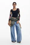 Desigual T-shirt With Printed Sleeves In Black