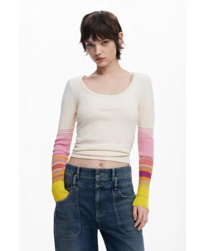 DESIGUAL WOMEN'S T-SHIRT WITH PRINTED SLEEVES