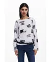 Desigual Textured Graphic Top In White