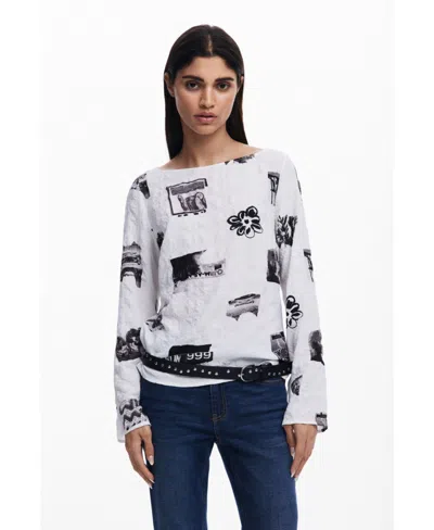 Desigual Women's Textured Blouse With Bows In White