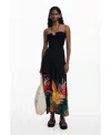 Desigual Beaded Mixed Media Maxi Cover-up Sundress In Black