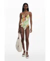 Desigual Beaded One-piece Swimsuit In Light Beige