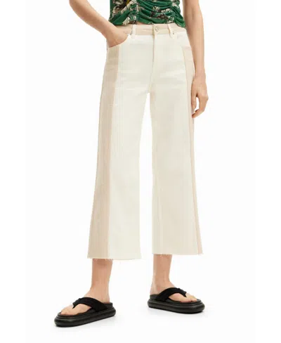 Desigual Women's Two-tone Cropped Trousers In Sand