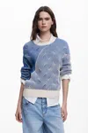 Desigual Two-tone Knit Sweater In Klein Blue