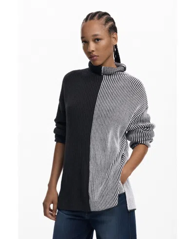 Desigual Women's Two-tone Striped Sweater In Gray