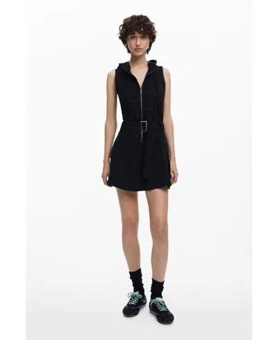 Desigual Utility Dress With Hood In Black