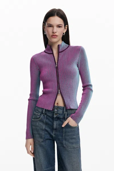 DESIGUAL WOMEN'S VERTICAL STRIPED ZIPPER CARDIGAN