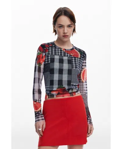 DESIGUAL WOMEN'S VICHY TULLE FRUIT T-SHIRT