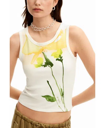 Desigual Women's Watercolor Flower Knit T-shirt In White