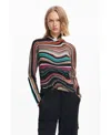 Desigual Long-sleeved T-shirt With Wavy Stripes. In Multi