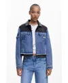 Desigual Women's Waxed Mickey Denim Jacket In Blue