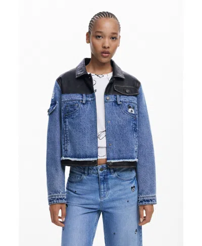 Desigual Women's Waxed Mickey Denim Jacket In Blue