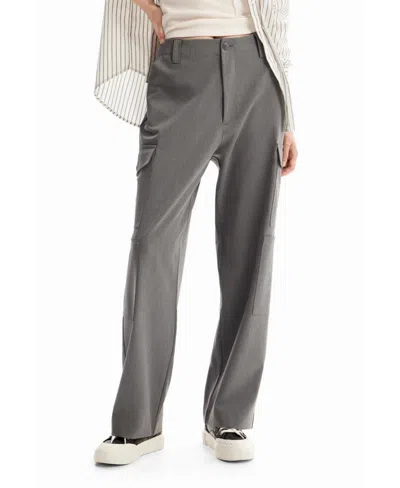 Desigual Women's Wide Cargo Trousers In Gray