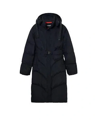 Pre-owned Desigual Womens Long Puffer Jacket With Belt Black - Jackets -size M