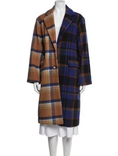 Pre-owned Desigual Wool Plaid Print Coat In Brown
