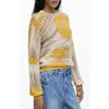 Desigual Abstract Print Crewneck Sweater In Yellow